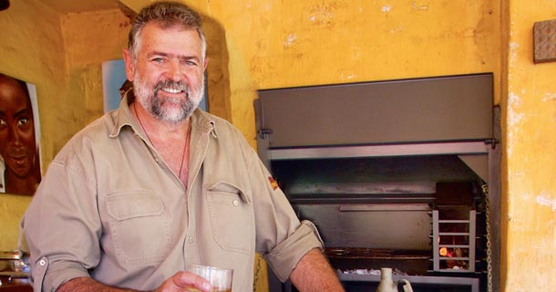 Johan Badenhorst at his happiest – at home, cooking up a storm on his patio. One of Johan’s favourite overlanding meals is Senegalese Chicken, couscous, pot bread and roasted sardines.