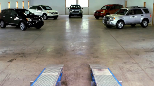 SUVs warehouse testing rolling road